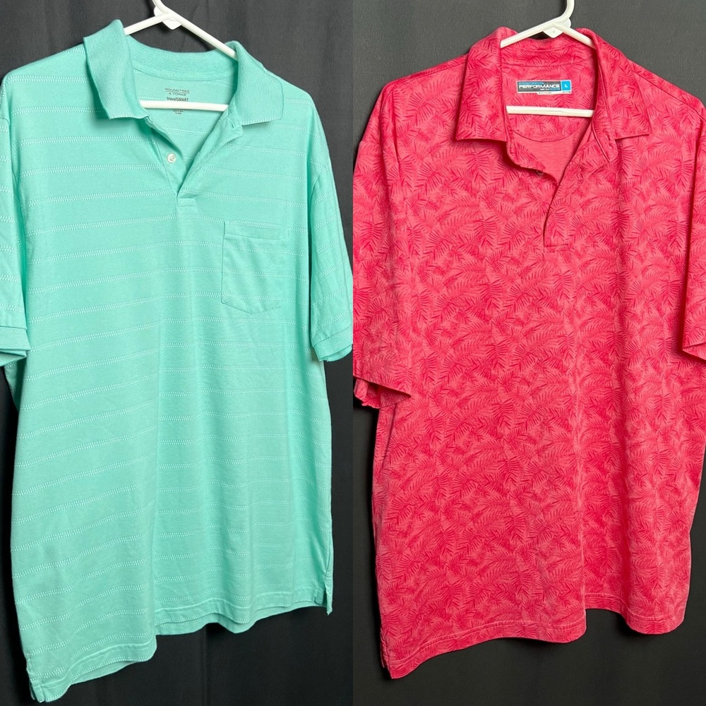 Roundtree & Yorke- Men’s Golf Polo Bundle- Teal & Red- Large